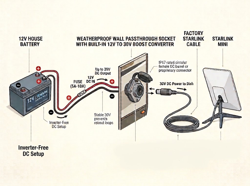 Van and RV Starlink Mini Off-Grid Power System Wiring Diagram
